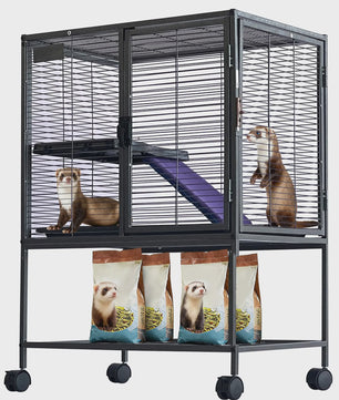 Ruime Multi-Level Kooi voor Kleine Dieren - 91 cm Hoog, Met Plateaus, Helling & Opbergruimte