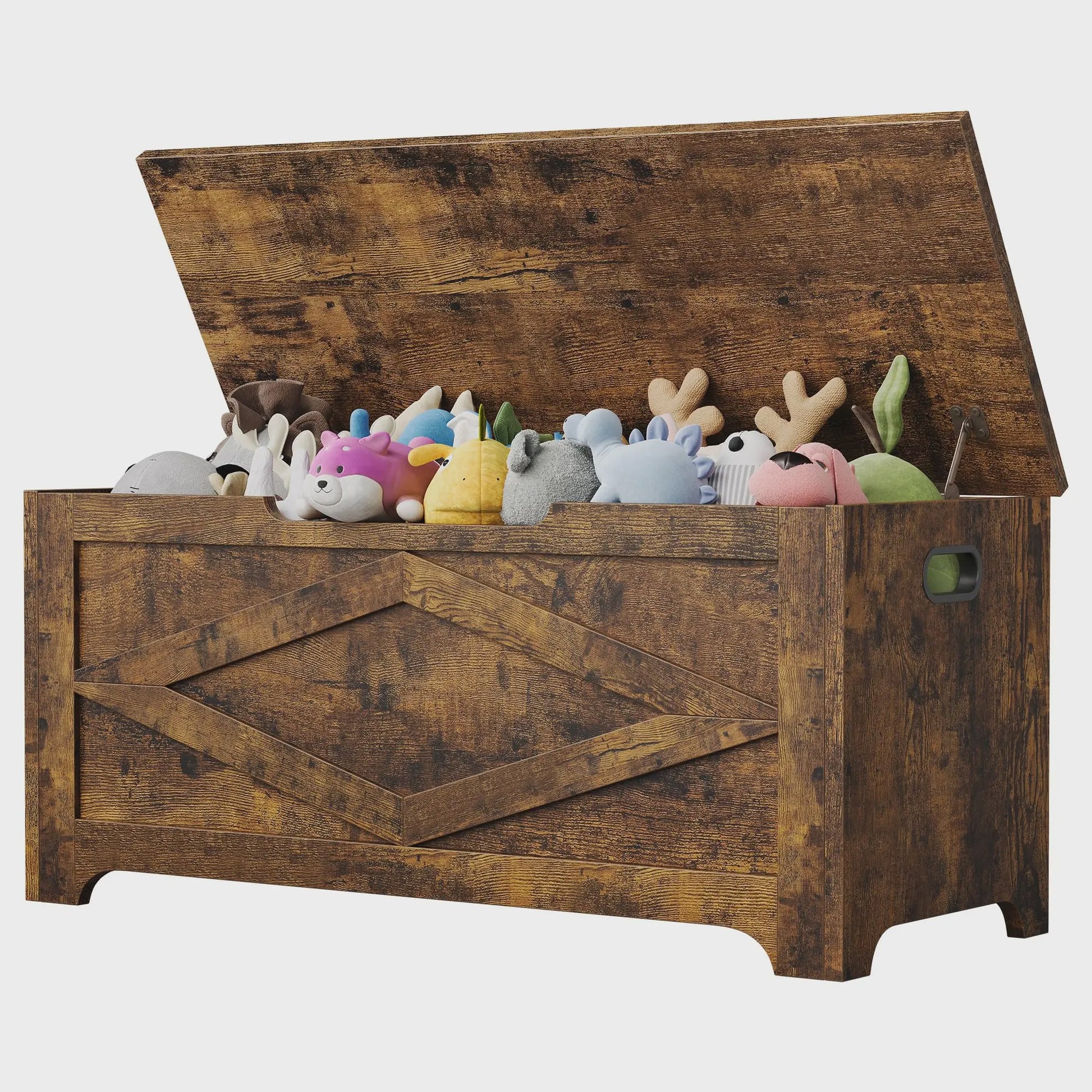 Rustieke Houten Opbergbank met Klepdeksel - Farmhouse Stijl