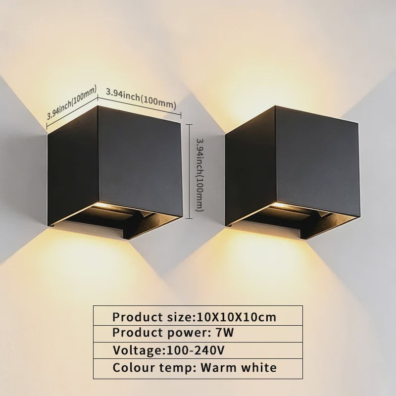 Moderne Vierkante LED Wandlamp - IP65 Waterdicht, Up/Down Verstelbaar Licht voor Buiten & Binnen