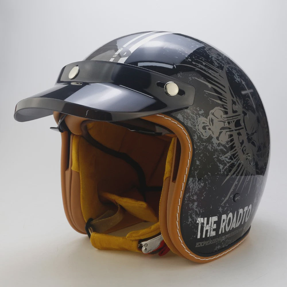 Handgeschilderd Open Face Motorhelm met Vizier - Lichtgewicht ABS & 3C Gecertificeerd