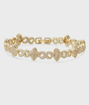 Luxe Gouden Armband met Klaver Hanger en Sprankelende Zirkonia - Dames Sieraden