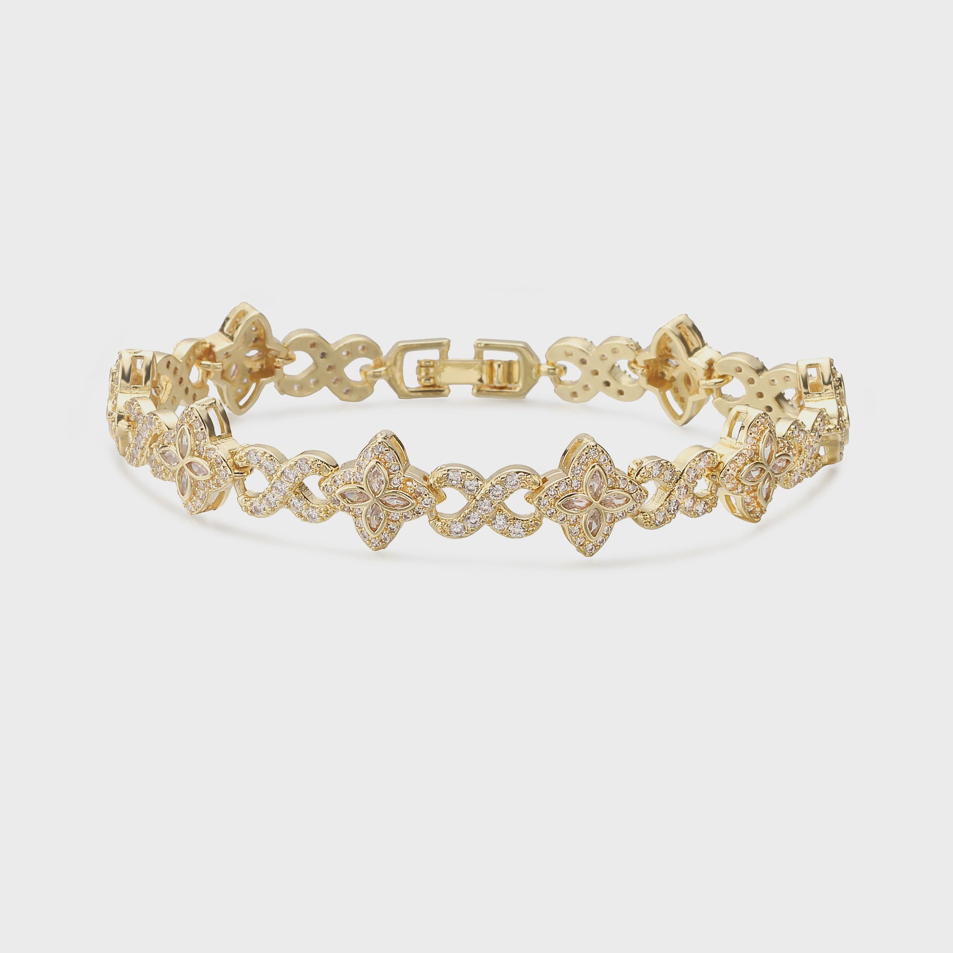 Luxe Gouden Armband met Klaver Hanger en Sprankelende Zirkonia - Dames Sieraden