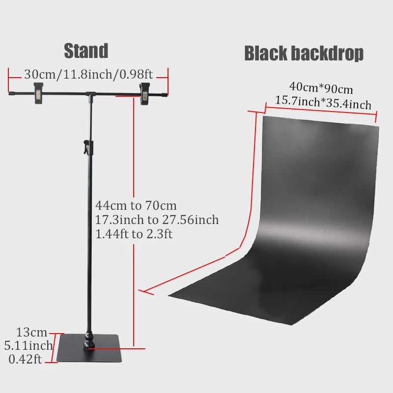 T-vormige Achtergrondstandaard (30cm) met PVC Backdrop voor Productfotografie