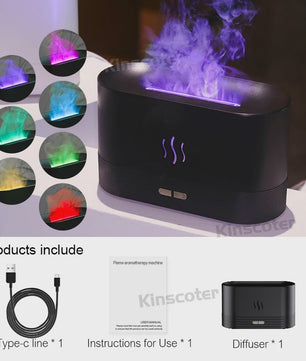 Vlam Effect Aroma Diffuser & Luchtbevochtiger met 7 Kleuren LED - USB