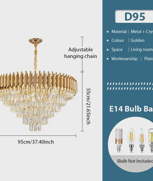 Luxe Gouden Kristallen Kroonluchter met Gelaagd Ringontwerp & Kleurveranderend LED