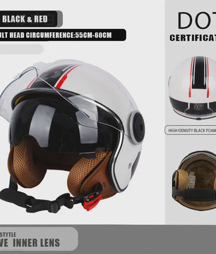 Vintage Open Motorhelm met Dubbel Vizier - DOT Gecertificeerd, Retro Stijl