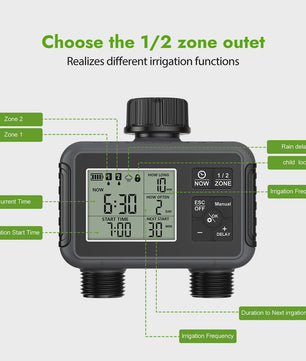 Intelligente Automatische Water Timer met 2 Uitgangen voor Buiten - Programmeerbaar Irrigatiesysteem