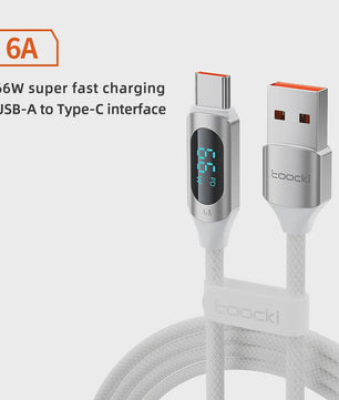 Toocki USB-C naar USB-C Kabel 100W PD Fast Charging met Digitaal Display