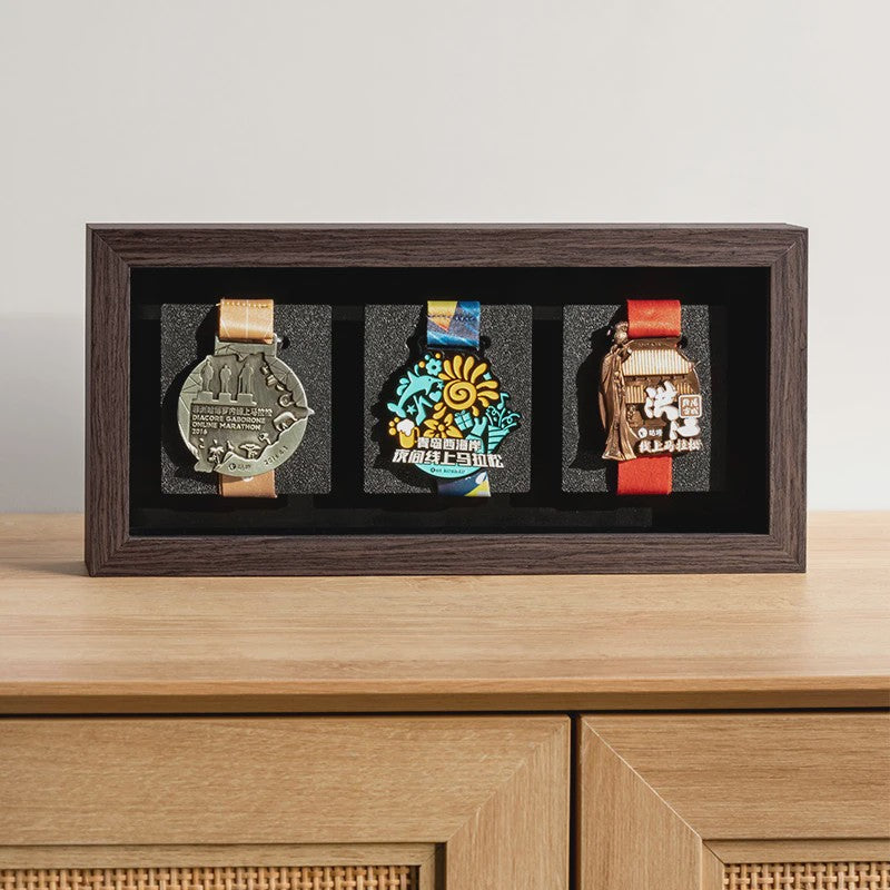 Houten Medaille Display Frame met Fotolijst - Voor Marathon, Sport en Herinneringen