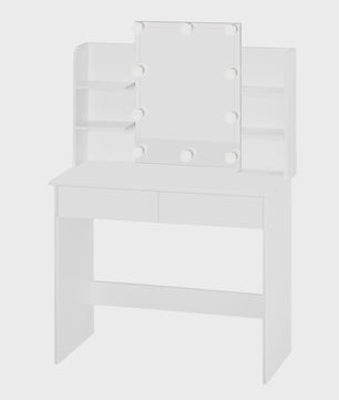 WOLTU Kaptafel met LED Verlichting, Make-up Tafel met Spiegel en Opbergvakken