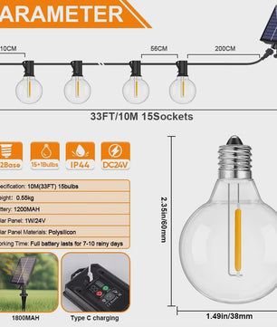 G40 Solar Tuinslinger met 25 Globe LED Lampen - Waterdicht & Dimbare Verlichting