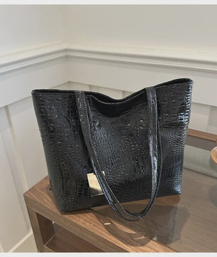 Luxe Dames Handtas Schoudertas Croco Print PU Leer Groot Formaat – Verkrijgbaar in Zilver, Goud, Zwart