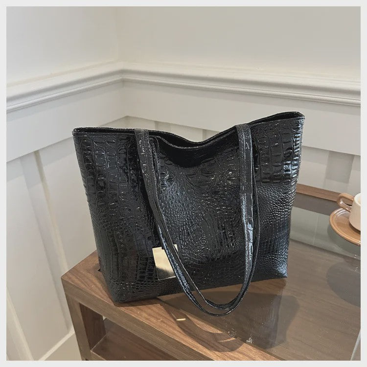 Luxe Dames Handtas Schoudertas Croco Print PU Leer Groot Formaat – Verkrijgbaar in Zilver, Goud, Zwart