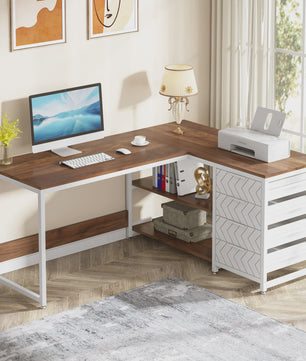 L-vormig Bureau met Opbergruimte en Planken - 150 cm Hoekbureau