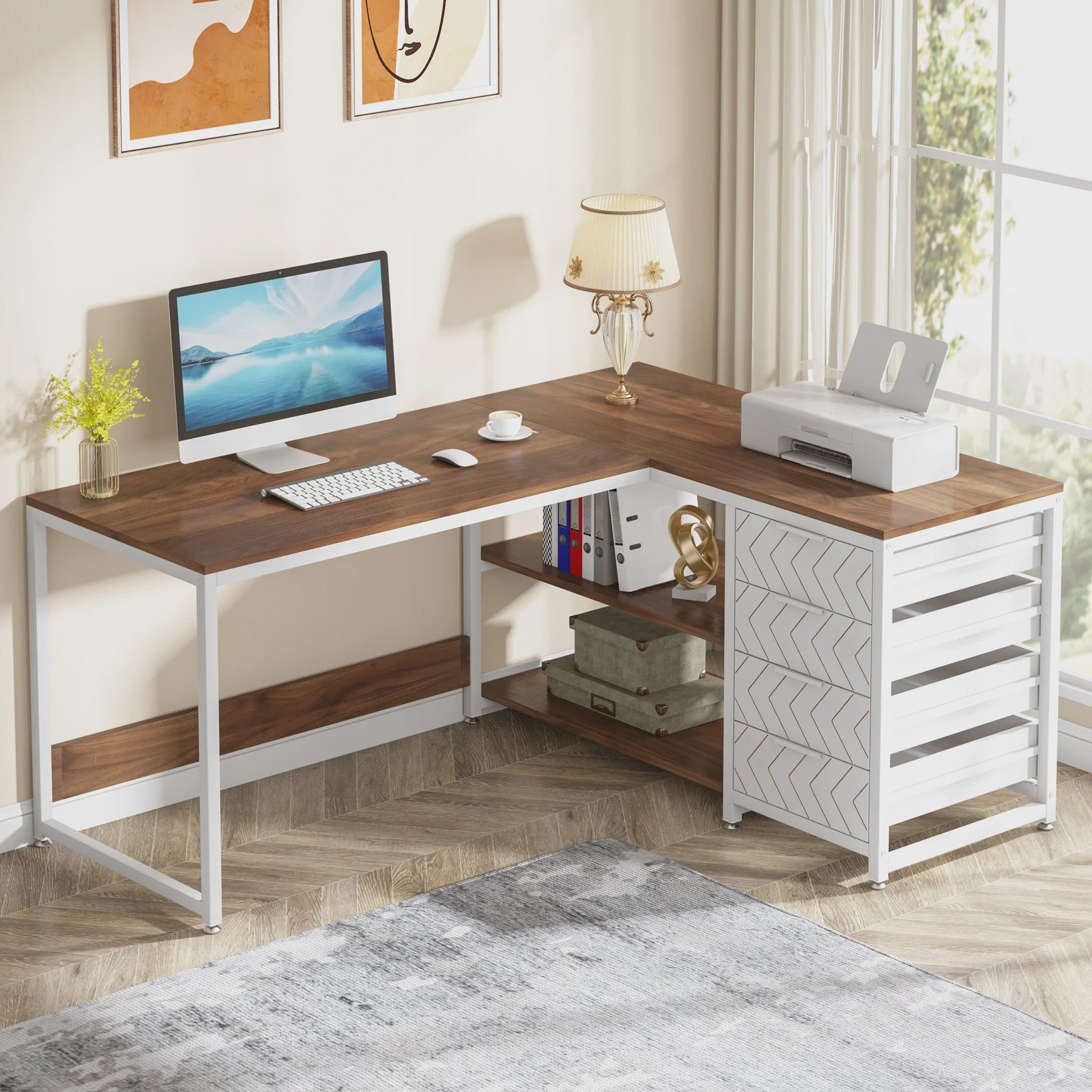 L-vormig Bureau met Opbergruimte en Planken - 150 cm Hoekbureau