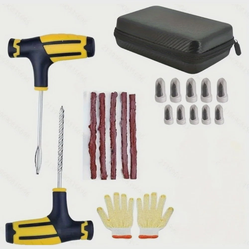 Universele Bandenreparatieset met Gereedschap en Plakstrips - Noodreparatie voor Auto, Motor, Fiets