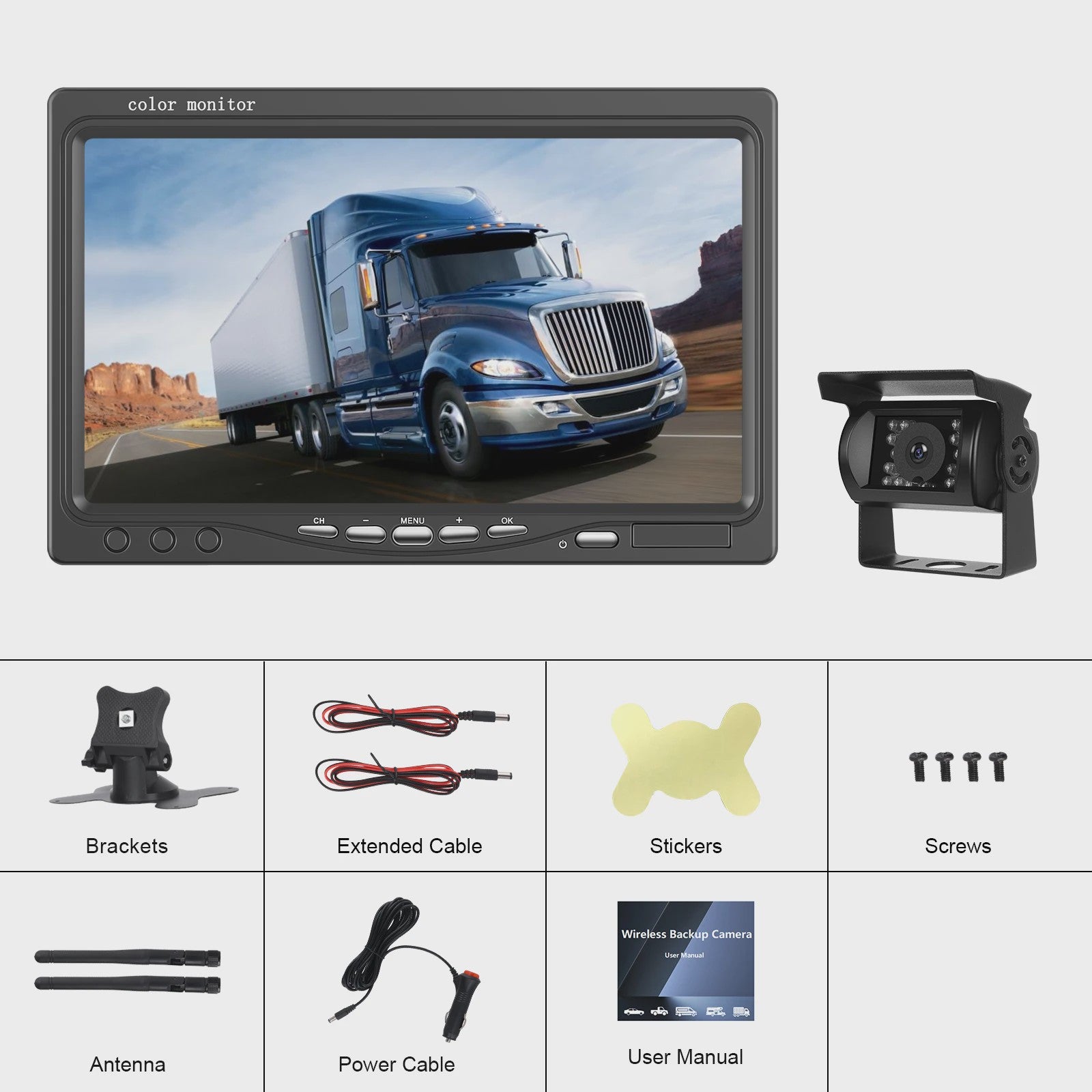 Draadloze Achteruitrijcamera met 7" HD IPS Scherm voor Vrachtwagen, Bus, Camper