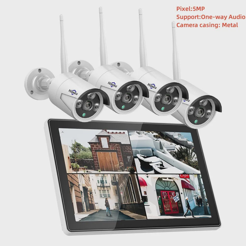 Hiseeu Draadloze Beveiligingscamera Kit met 10.1" Monitor - 3/5MP Outdoor IP Camera Systeem
