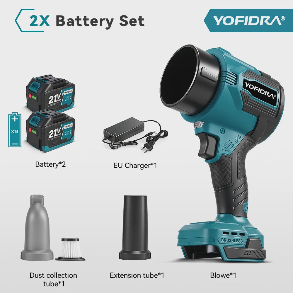 YOFIDRA Krachtige Bladblazer & Zuiger 3500W - 350.000 RPM Borstelloze Motor - Voor Makita Accu