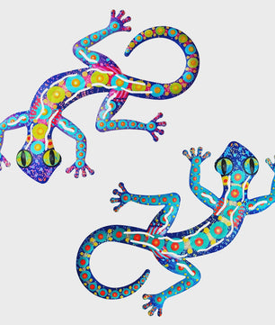Kleurrijke Metalen Muurdecoratie Gecko - Levendige Hagedis Sculptuur voor Binnen & Buiten