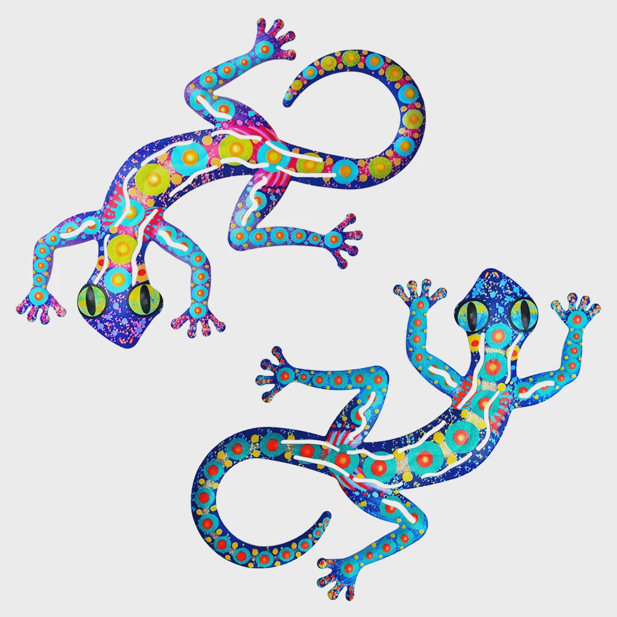 Kleurrijke Metalen Muurdecoratie Gecko - Levendige Hagedis Sculptuur voor Binnen & Buiten