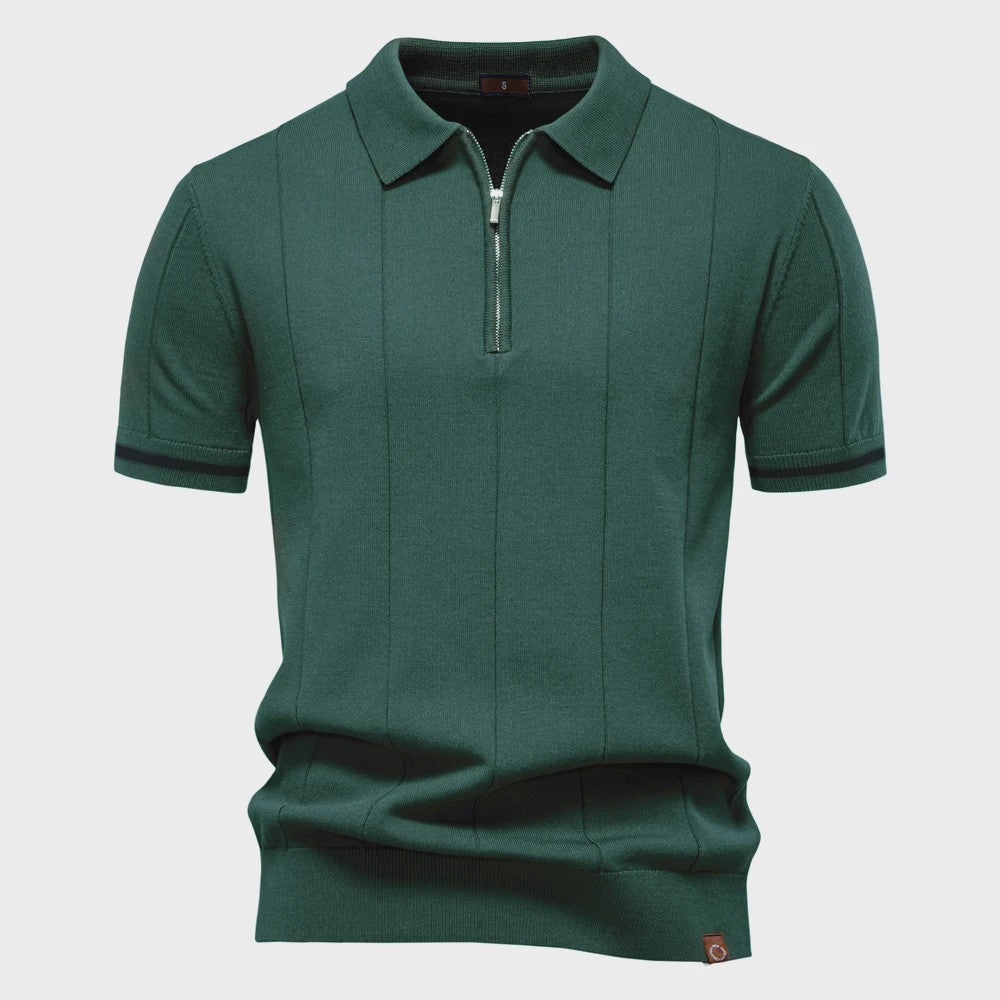 Heren Gebreide Polo met Rits - Slim Fit Sport & Casual