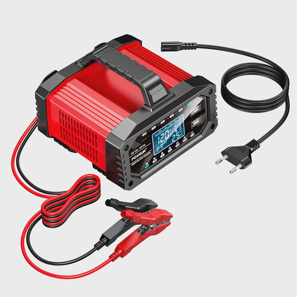Slimme Acculader 12V 15A / 24V 5A voor Auto, Motor, Gel, AGM, LiFePO4 Batterijen