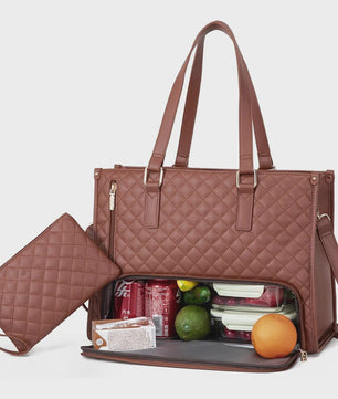 Luxe 2-in-1 Werk & Lunch Tote Bag - Geïsoleerd Compartiment, 15.6" Laptop, Waterafstotend