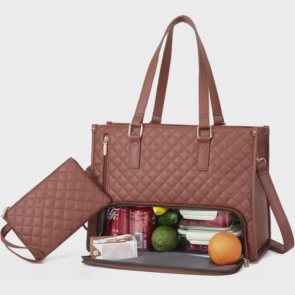 Luxe 2-in-1 Werk & Lunch Tote Bag - Geïsoleerd Compartiment, 15.6" Laptop, Waterafstotend