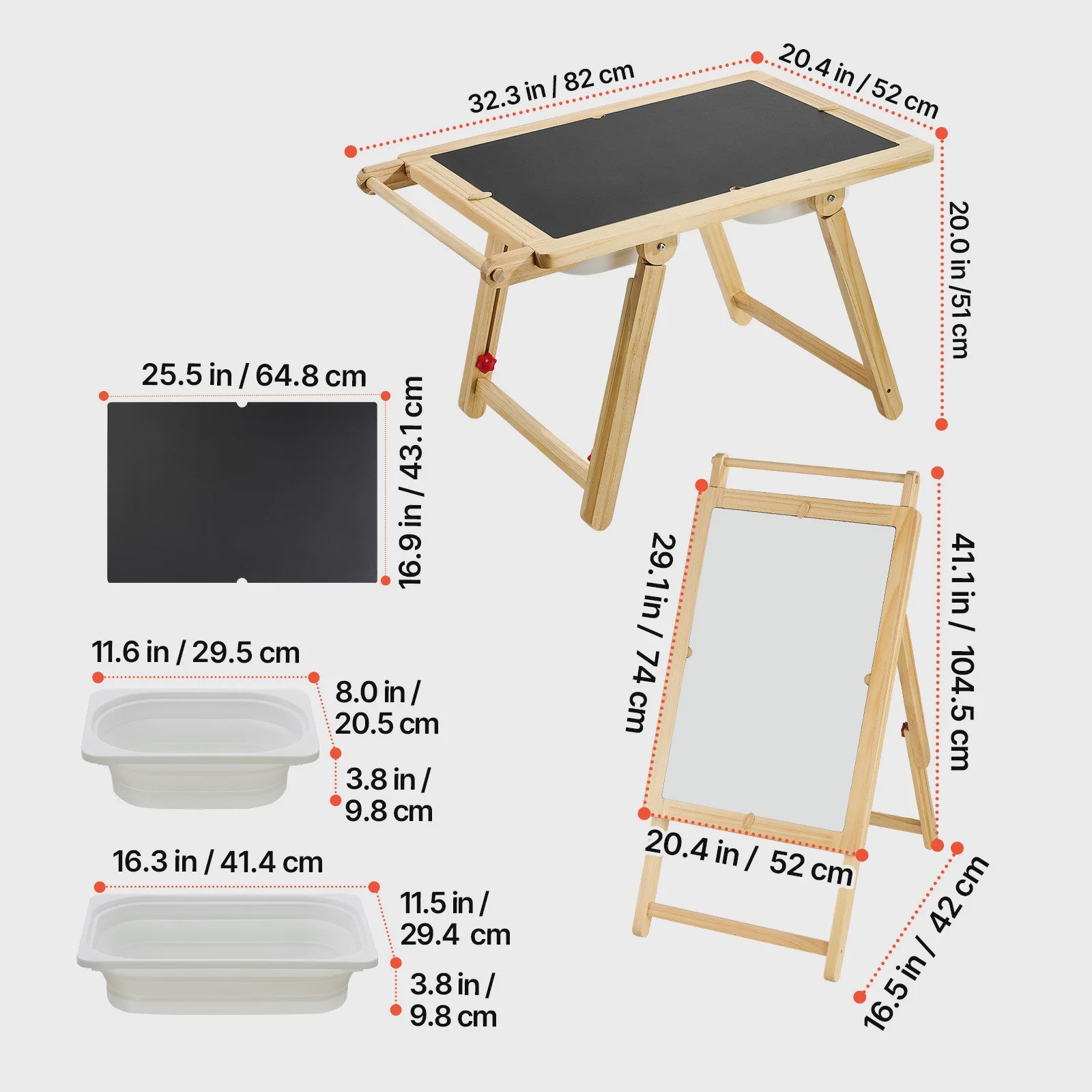 Houten Sensorische Activiteitentafel voor Kinderen met 3 Opbergbakken & Dubbelzijdig Bord