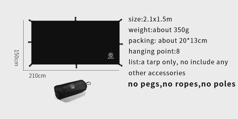 Aricxi Black Coating Tarp - Waterdicht Kampeer Tarp 3x3m & 4x4m