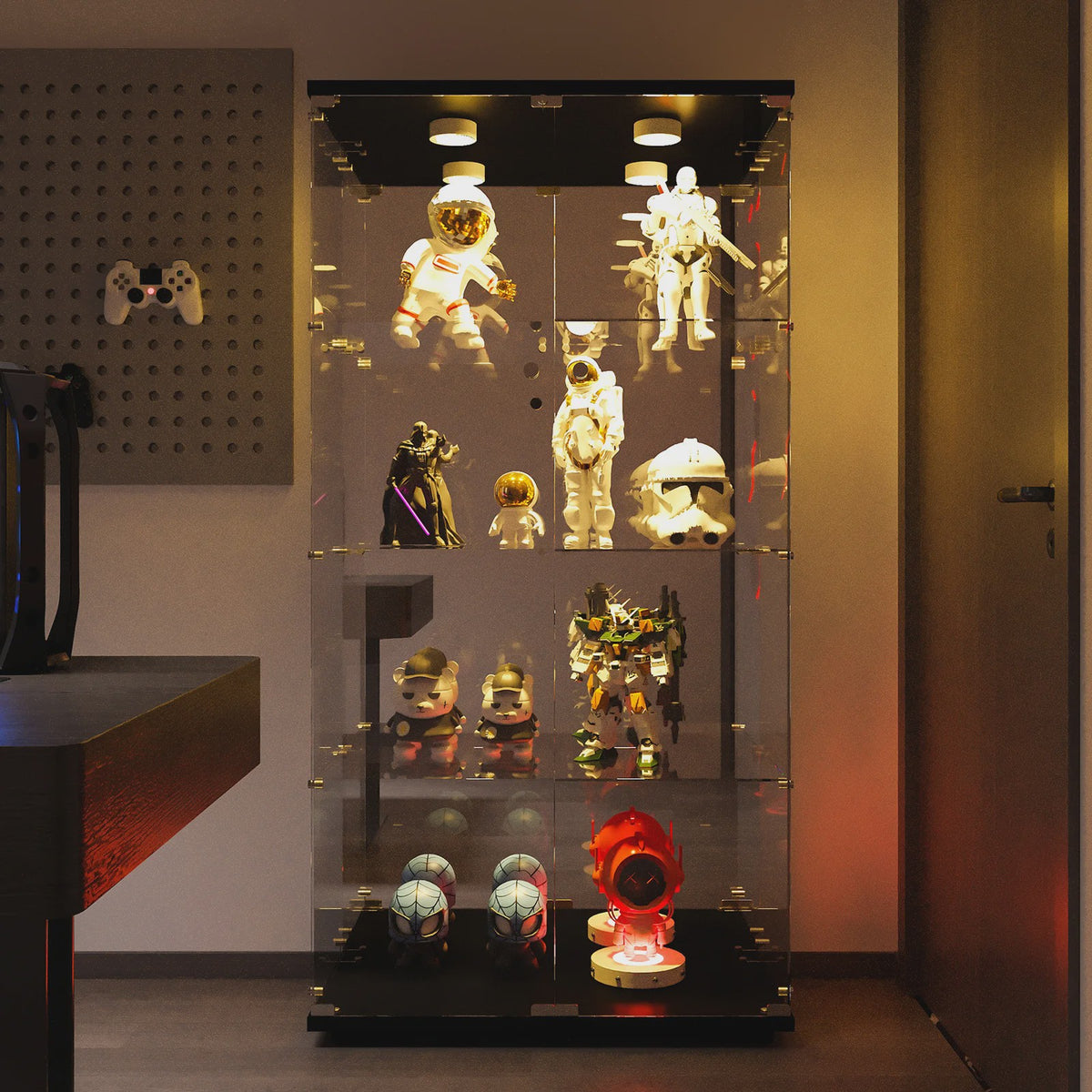 Moderne Glazen Vitrinekast met LED Verlichting, 4 Legborden en 2 Deuren