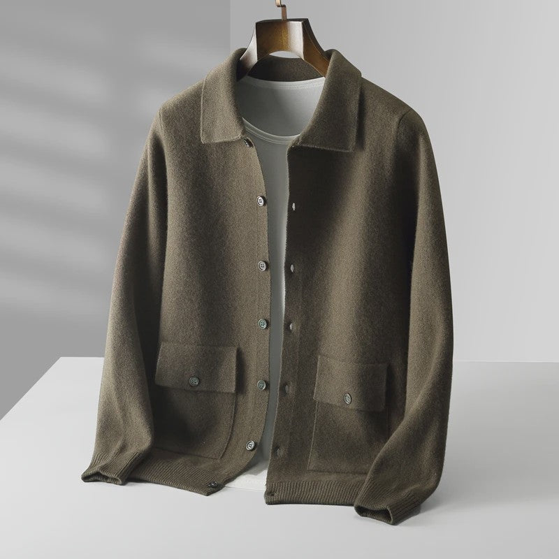 Heren 100% Kasjmier Vest met POLO Kraag - Gebreide Jas voor Herfst & Winter