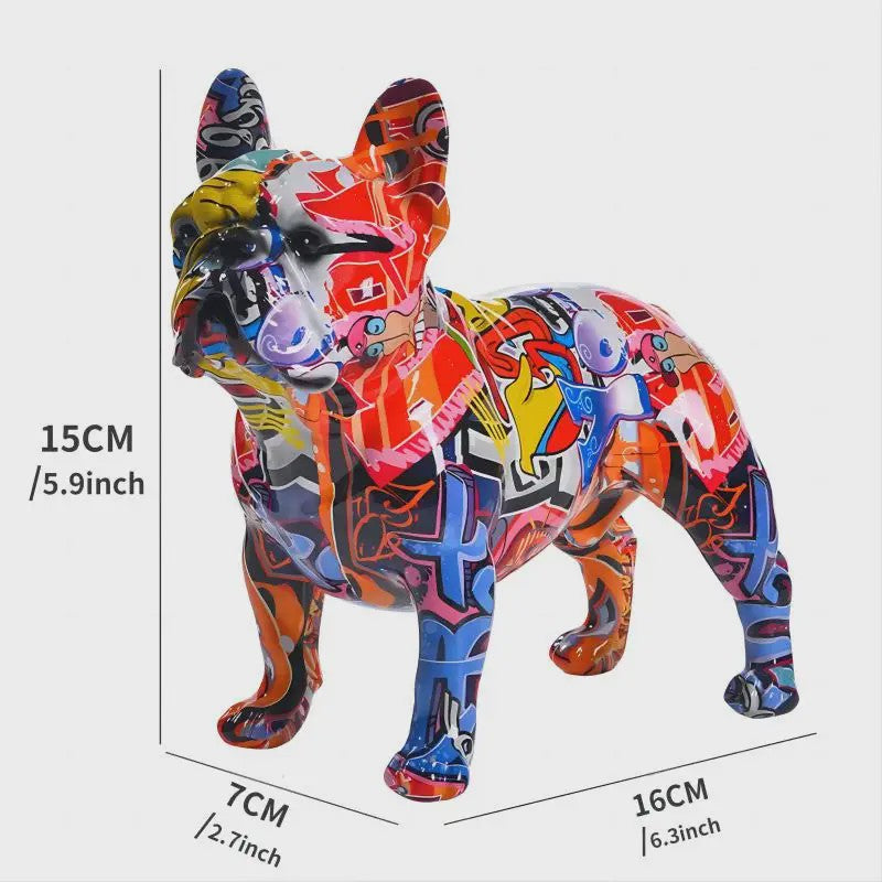 Kleurrijke Franse Bulldog Resin Beeld - Graffiti Decoratie & Huisornament