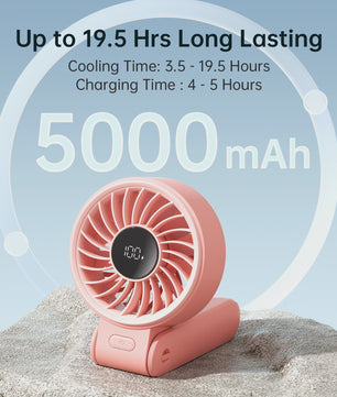 JISULIFE Draagbare Handventilator met LED Display, 5 Snelheden, 5000mAh, 150° Opvouwbaar, 3-in-1 Multifunctioneel