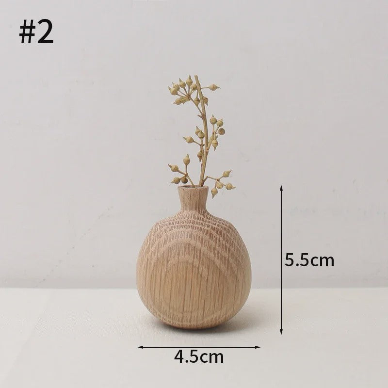 Houten Vaas Japandi Stijl - Decoratieve Vaas voor Bloemen & Interieur