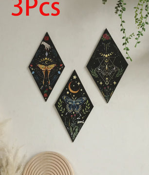 Unieke Houten Wanddecoratie Ruit Vlinder Maan Ster - Scandinavische Stijl