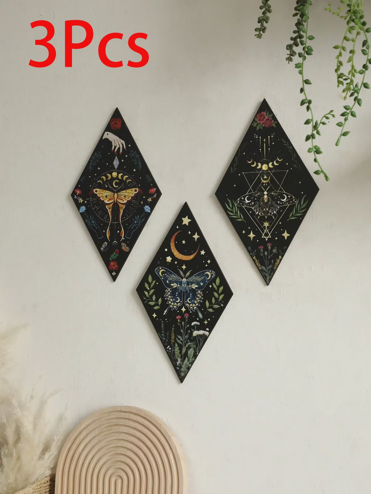 Unieke Houten Wanddecoratie Ruit Vlinder Maan Ster - Scandinavische Stijl