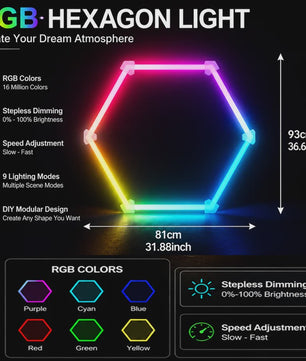 Hexagon LED Verlichting RGB - Dimbare Wandlampen & Plafondlampen voor Gaming, Feest & Garage