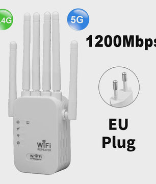 1200Mbps Dual-Band WiFi Repeater Extender - 5G/2.4G Signaal Booster met 6 Antennes