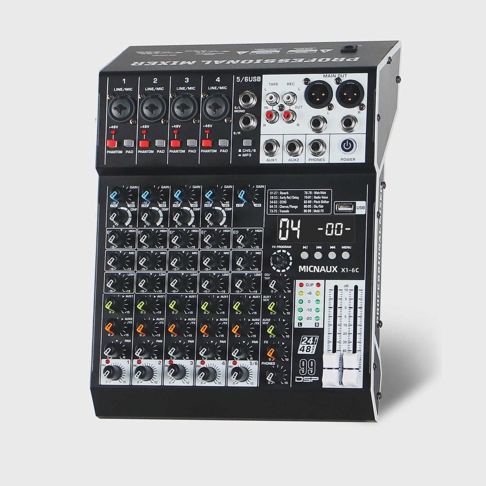 FULUODE X1-8C: Professionele 8-Kanaals Audio Mixer met 99 DSP Effecten, USB & Bluetooth
