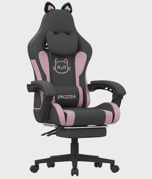 Ergonomische Gaming Chair met Kattenoren, Massagefunctie en Voetensteun - Roze
