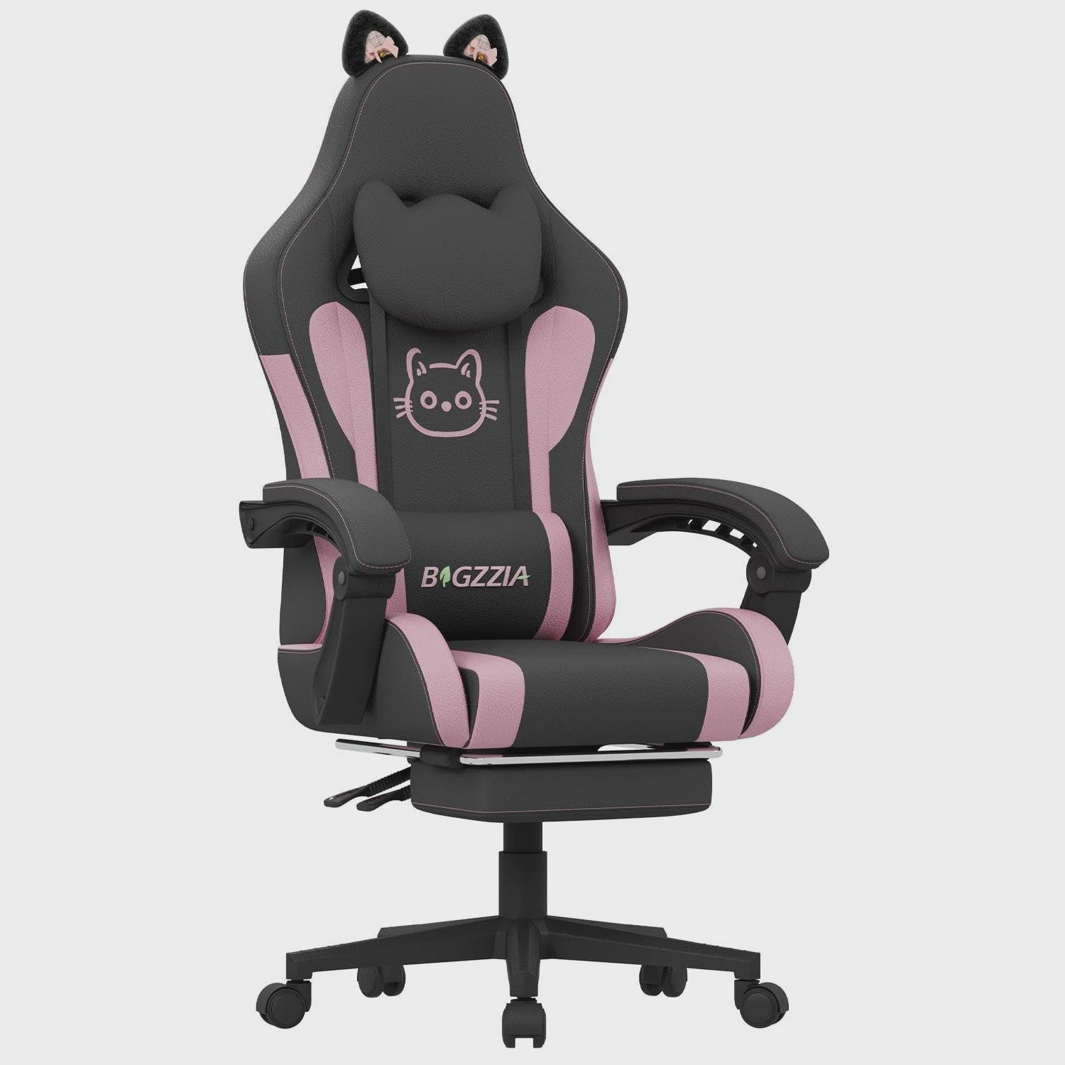 Ergonomische Gaming Chair met Kattenoren, Massagefunctie en Voetensteun - Roze