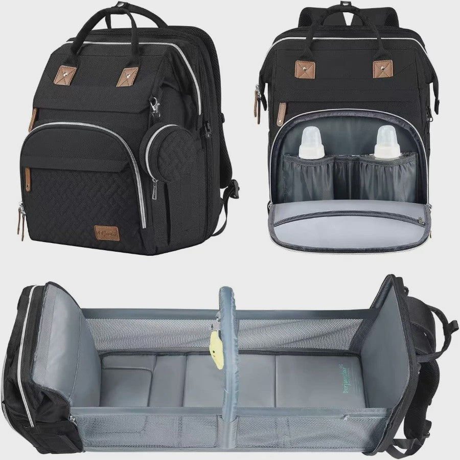 Multifunctionele Luiertas Rugzak met Babybedje, USB-poort en Aankleedkussen - Waterdicht