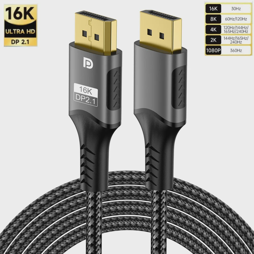 16K DisplayPort 2.1 Kabel - 8K@120Hz, 4K@240Hz, 80Gbps, HDR - Voor Gaming, Laptop, TV