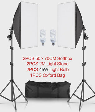 Professionele Softbox Verlichtingskit 50x70cm met E27 Lampen en Statief - Fotostudio Apparatuur
