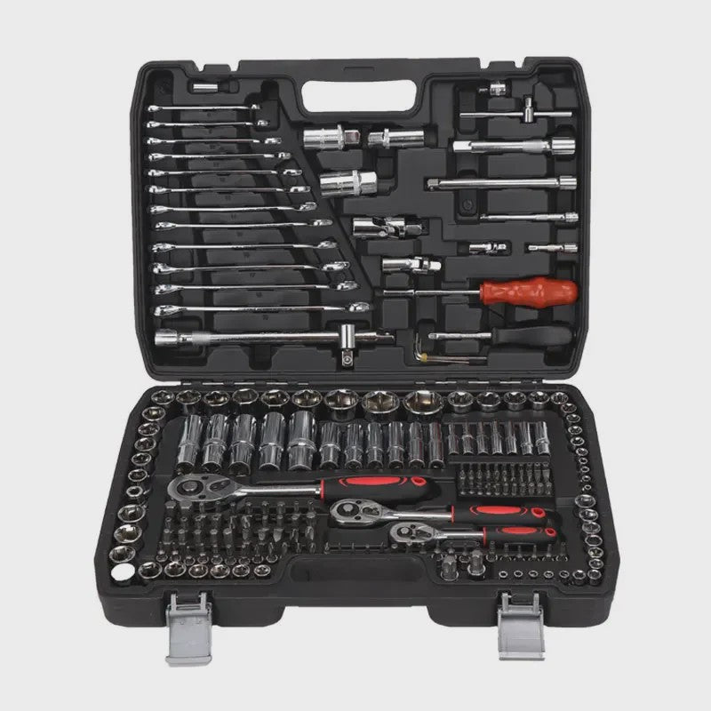 216-delige Professionele Doppenset: SAE & Metrisch, 1/4", 3/8", 1/2" Aandrijving met 72-Tands Ratel voor Auto & Huis