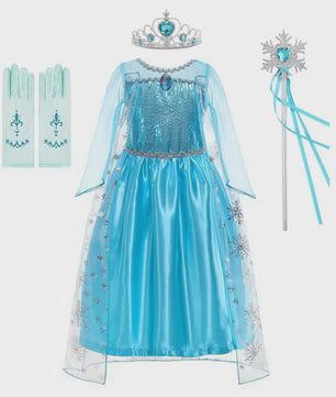 Elsa Prinsessenjurk Meisjes - Lange Mouwen, Sneeuwvlokken & Glitter - Perfect voor Feestjes & Carnaval