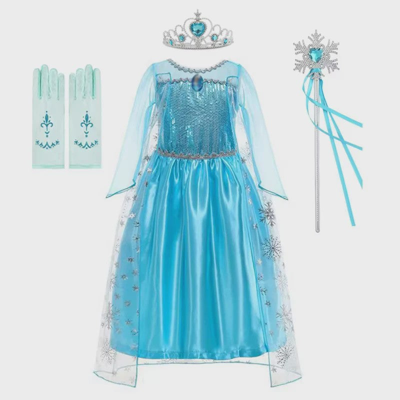 Elsa Prinsessenjurk Meisjes - Lange Mouwen, Sneeuwvlokken & Glitter - Perfect voor Feestjes & Carnaval