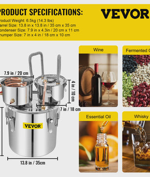SucceBuy 12L 20L 30L 50L Alcohol Brewing Distiller DIY Moonshine Apparatus Stainless Steel Still Whisky Beer Brandy Home Use